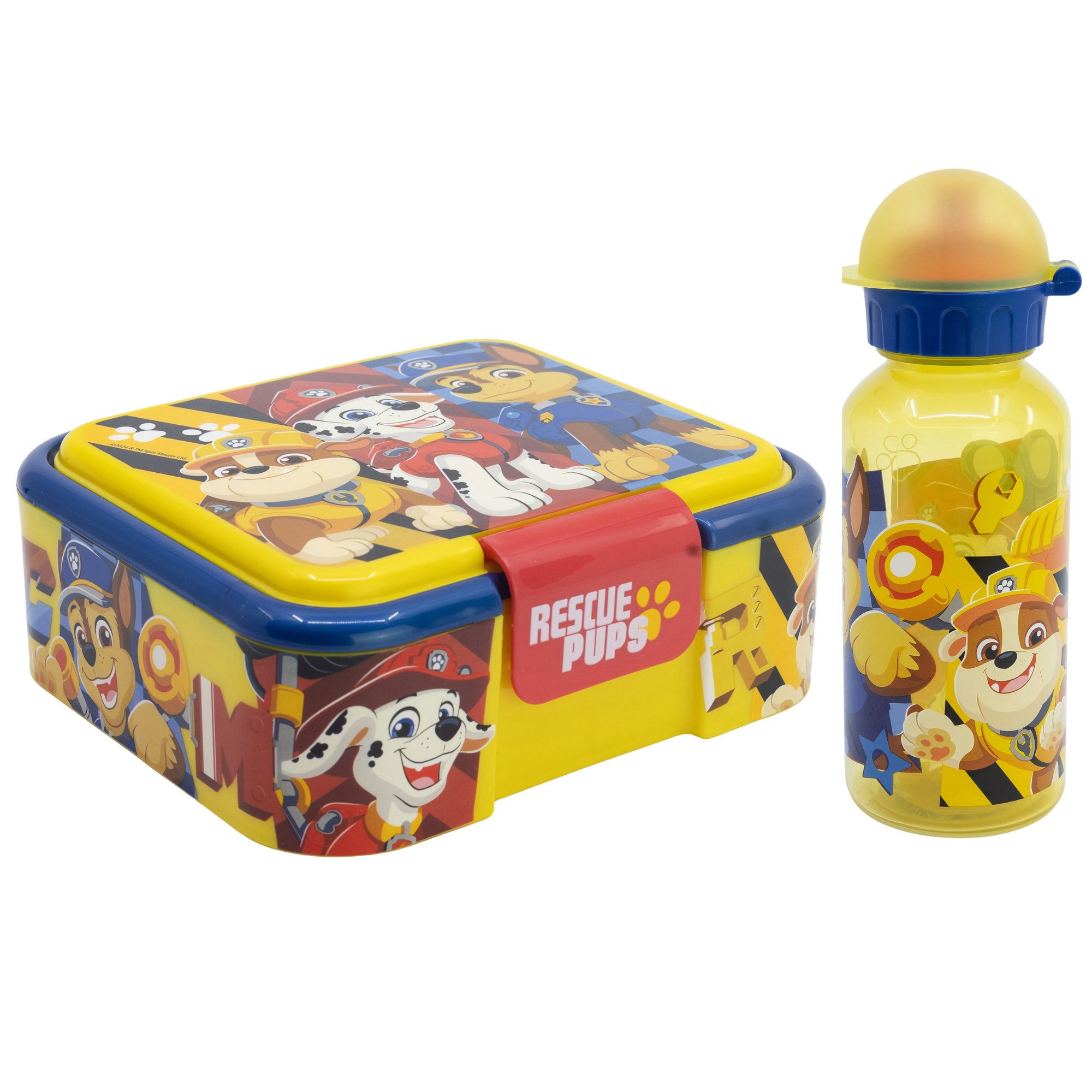 PAW PATROL Lunchbox Paw Patrol Chase Rubble 2 tlg Kinder Set XL Brotdose Trinkflasche, (Spar-Set, 2-tlg., Spar-Set)