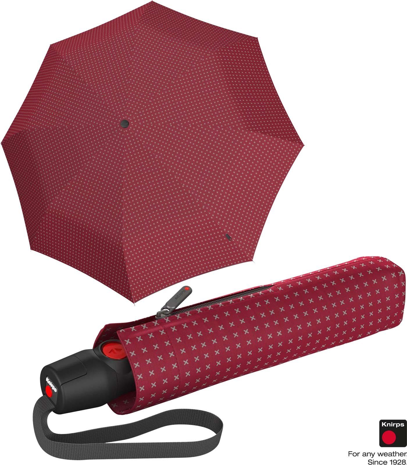 Knirps® Taschenregenschirm T.200 Duomatic Auf-Zu-Automatik ecorepel - 2Cross, stabil und sturmfest rot | Taschenschirme