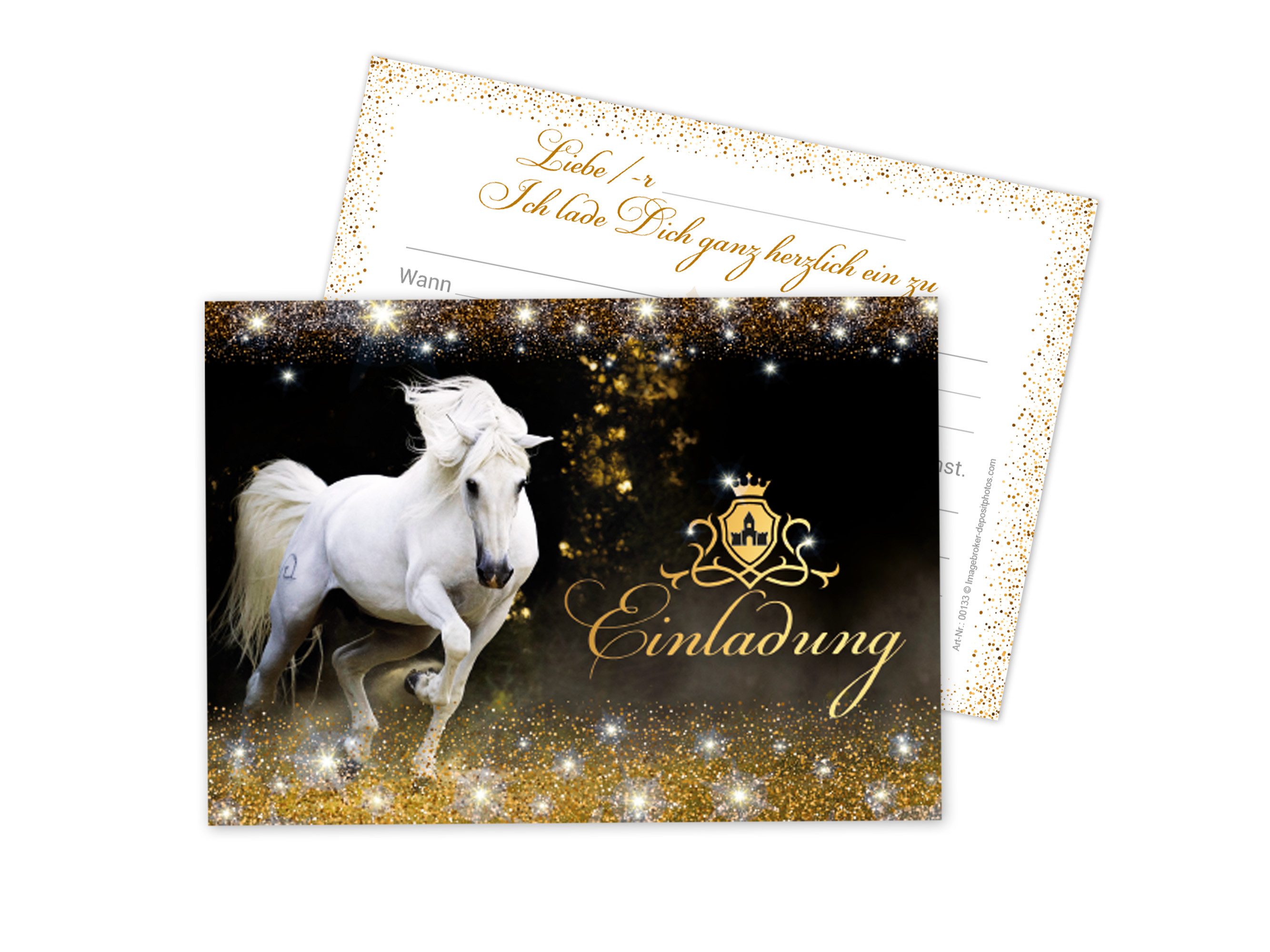 LIMONIA Einladungskarten Pferd Einladungen zum Kindergeburtstag Fohlen Karten Mädchen gold, Einladungskarten zum Geburtstag mit Pferd Motiv gold