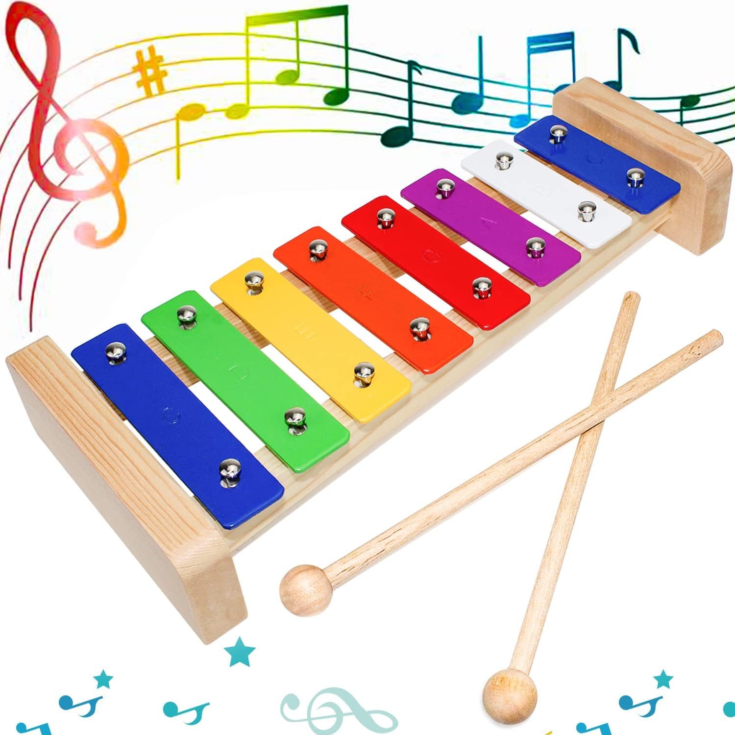 FELIXLEO Glockenspiel Glockenspiel Holz Musikinstrumente für Kinder Mit 2 Schlägel 8-Keys, 1-St.