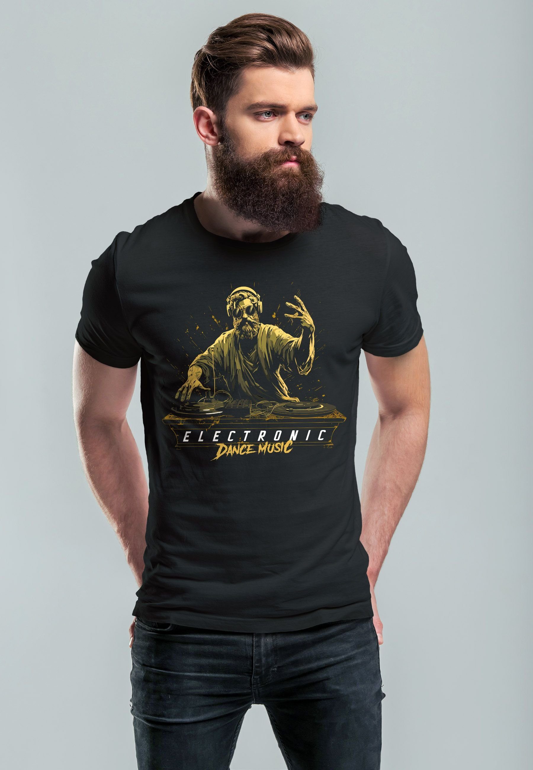 MichelangeloTechno T-Shirt Neverless Print Dance Music Fashion Herren schwarz Print-Shirt Str mit DJ Eletronic