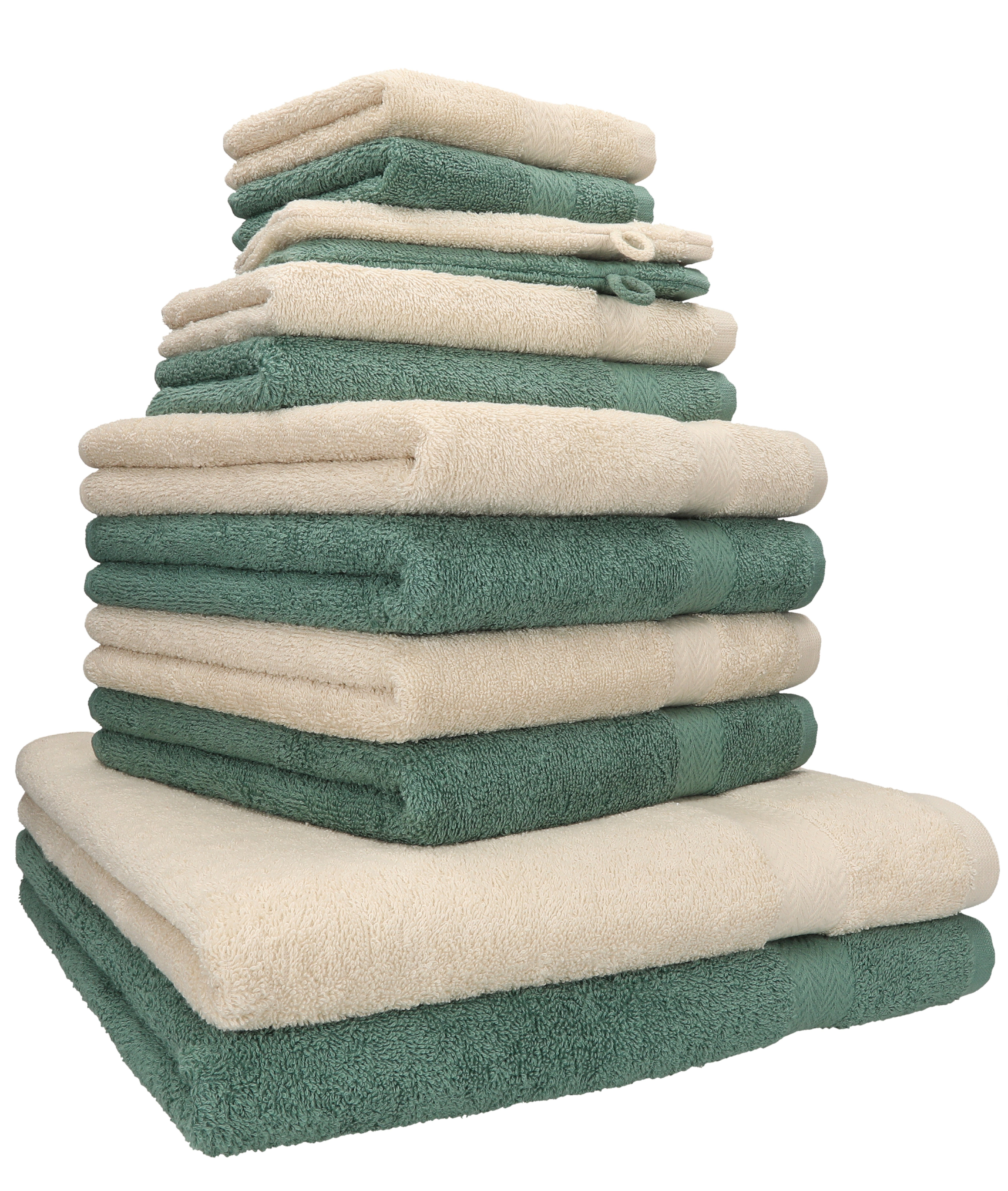 Betz Handtuch Set 12-TLG. Handtuch Set Premium Farbe Sand/tannengrün, 100% Baumwolle, (12-tlg) | Handtuch-Sets
