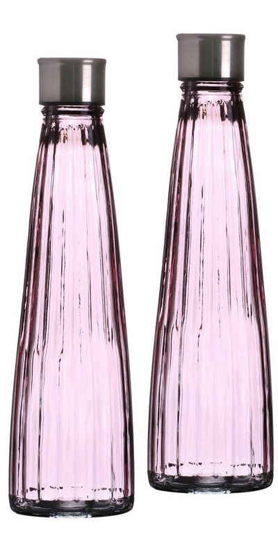Emilja Wasserkaraffe Wasserflasche 750ml Line rosa - 2 Stück - Glasflasche
