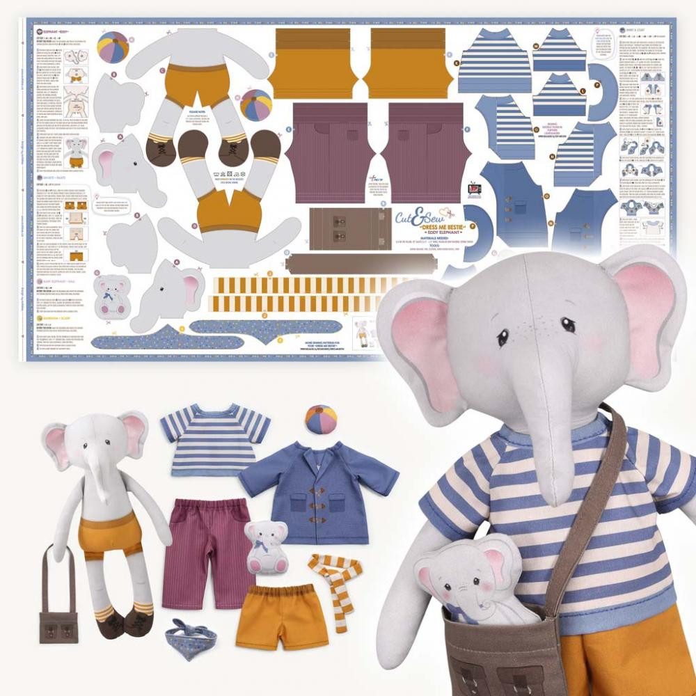 kullaloo Stoff - Cut & Sew Panel "DRESS ME BESTIE" EDDY ELEFANT (80 x 155 cm)