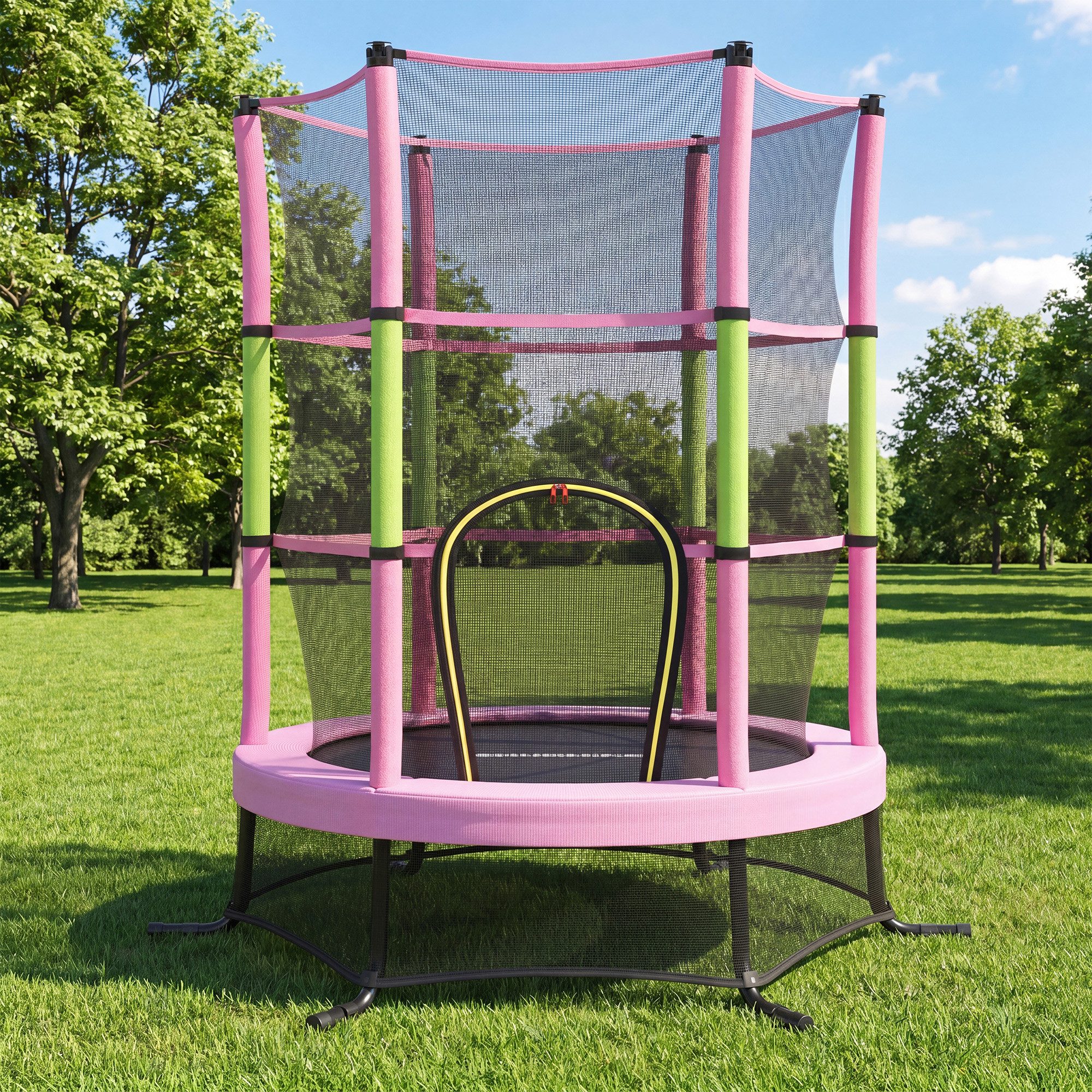 SONGMICS Kindertrampolin 174 cm Kindertrampolin mit Sicherheitsnetz, Randabdeckung, Stahlrahmen, Mini-Trampolin Fitness, Gartentrampolin, für indoor und outdoor