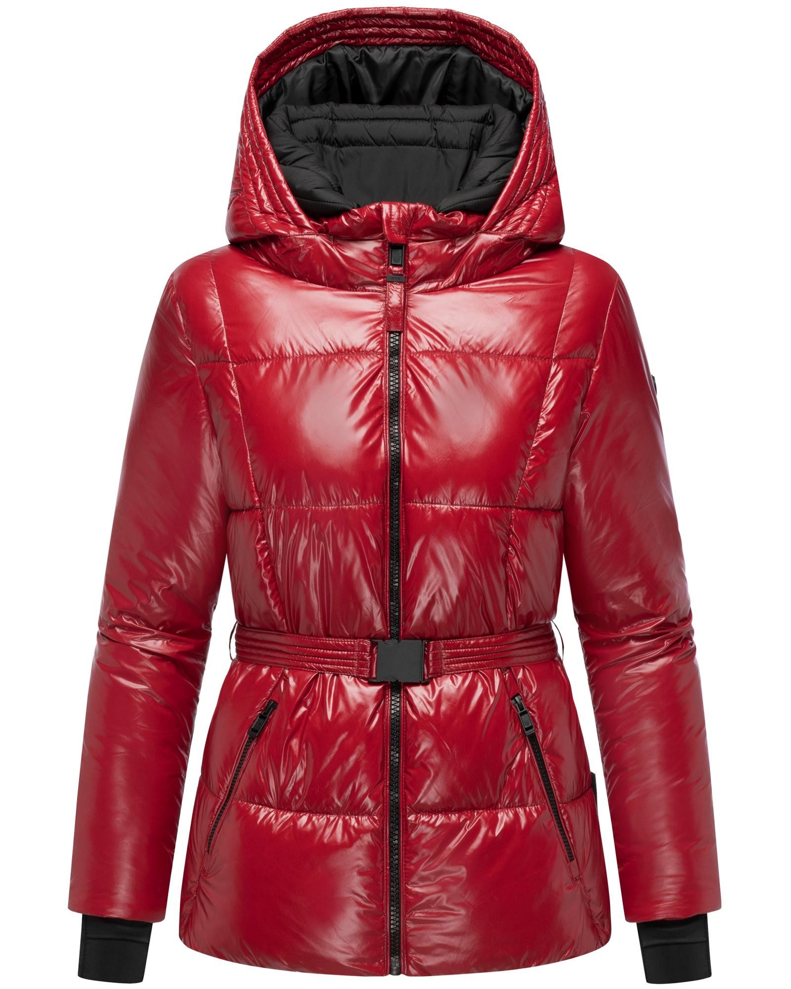 Navahoo Steppjacke Eisglanz 14 Glänzende Damen Winterjacke mit Taillengürtel
