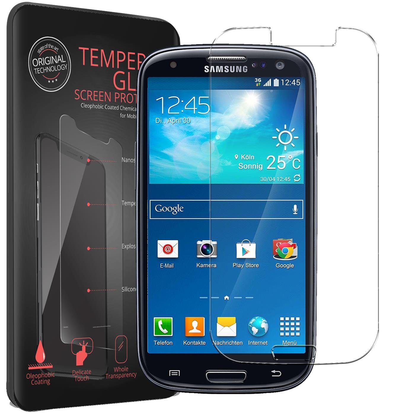 CoolGadget Schutzfolie Panzerfolie für Samsung Galaxy S3, (9H Härtegrad, 2x Schutzglas, 1xReinigungset), Displayfolie Panzer Schutzfolie 2 Stück für Samsung S3 Glas Folie