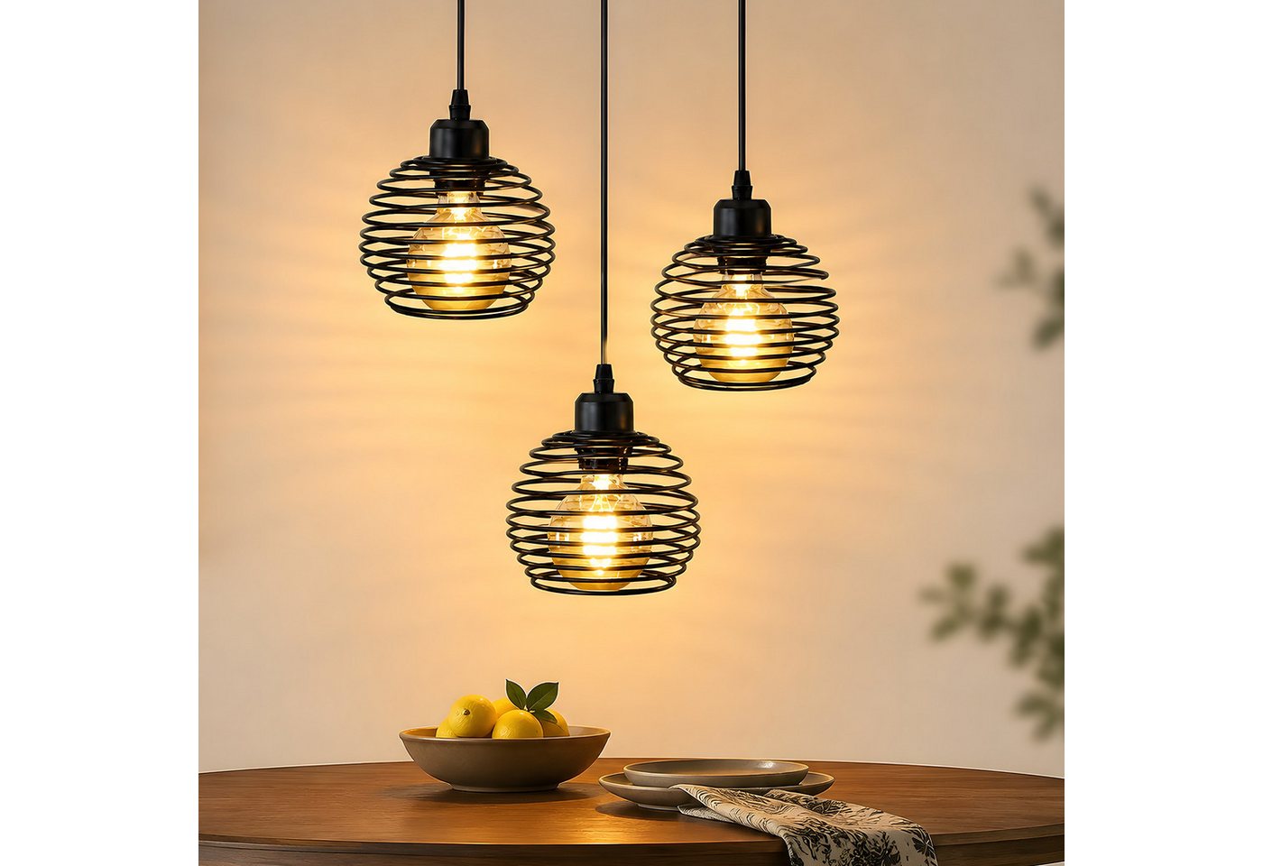 Nettlife Pendelleuchte Schwarz Esstisch Vintage Metall E27 Hängelampe Retro Hängeleuchte, LED wechselbar, für Esstisch Küche Esszimmer Wohnzimmer Arbeitszimmer Büro