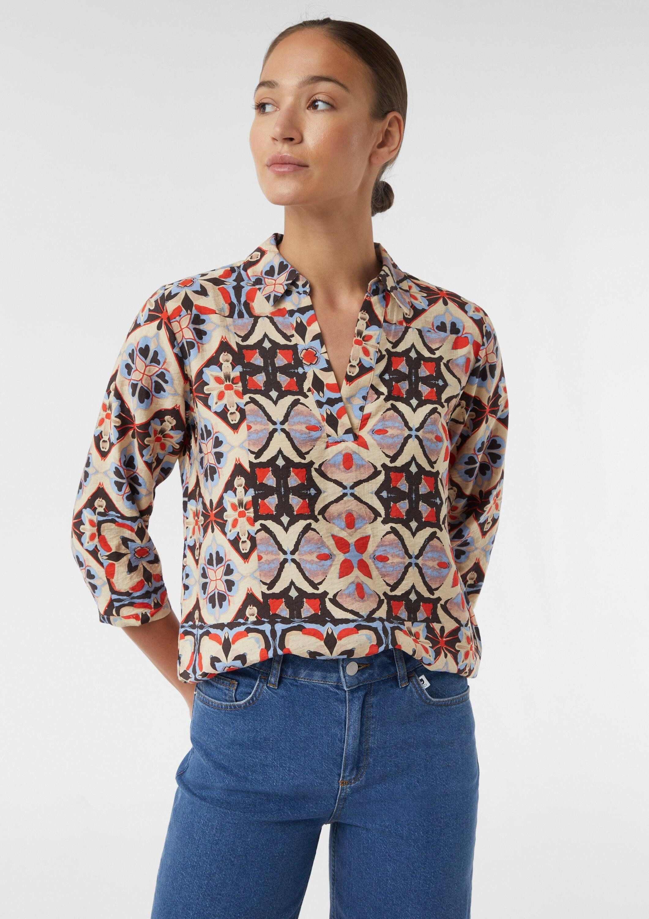 comma Kurzarmbluse Bluse Tunikabluse mit 3/4-Ärmeln und All-over-Print günstig online kaufen