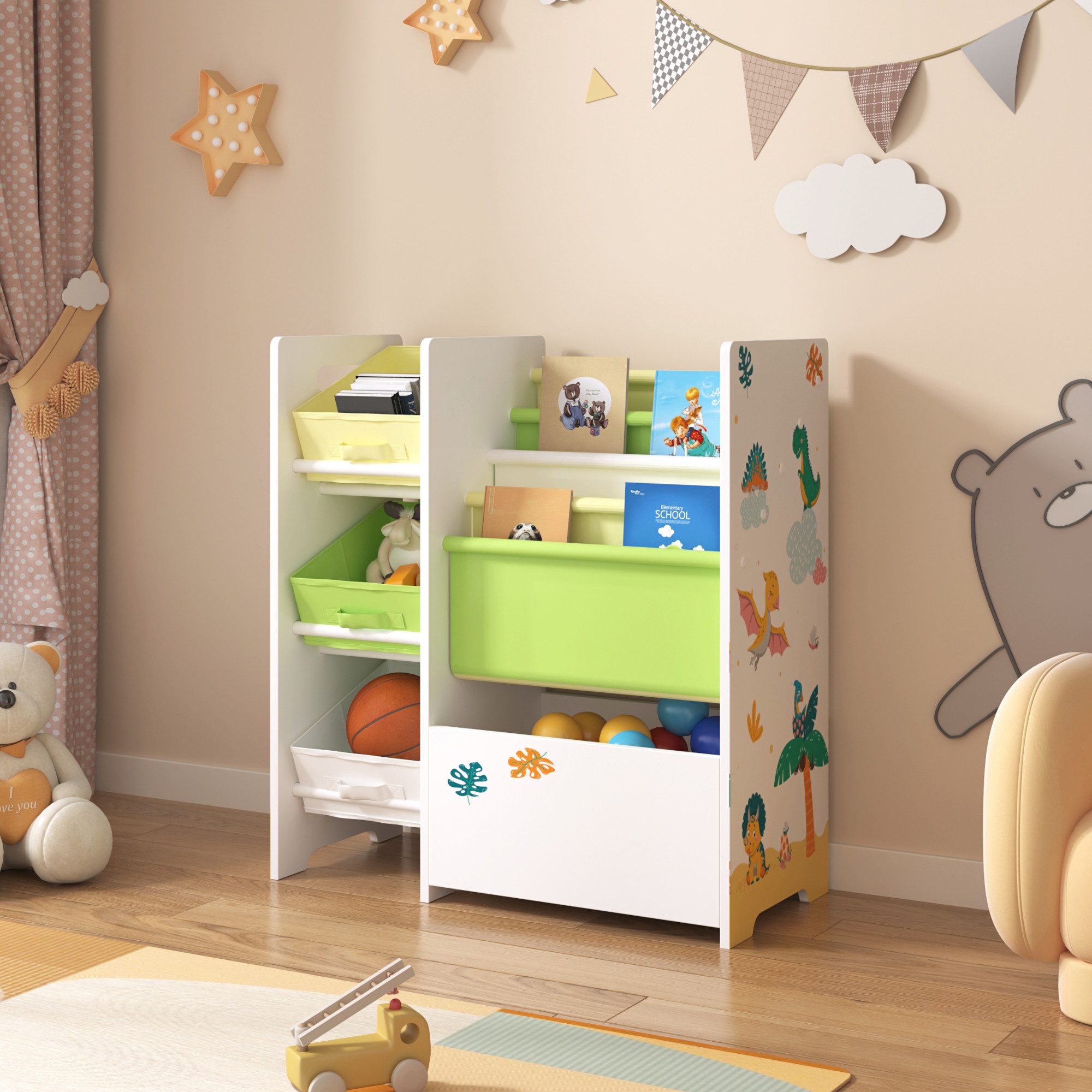 en.casa Kinderregal, »Vimianzo« Dinosaurier-Motiv 60 x günstig online kaufen