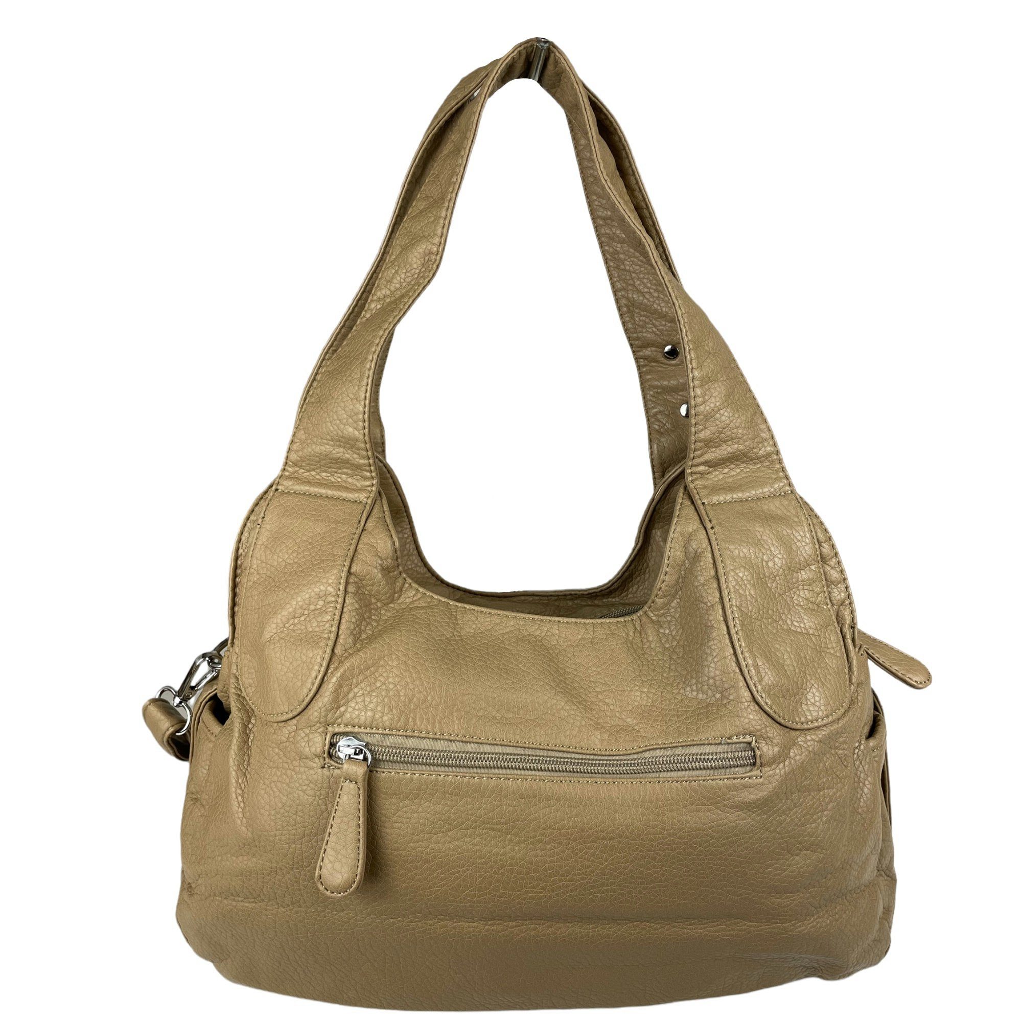 Taschen4life Schultertasche Damen, klassische Umhängetasche, Hobo AK11282, Handtasche mit abnehmbaren Schulterriemen, Innen- und Außenfächer
