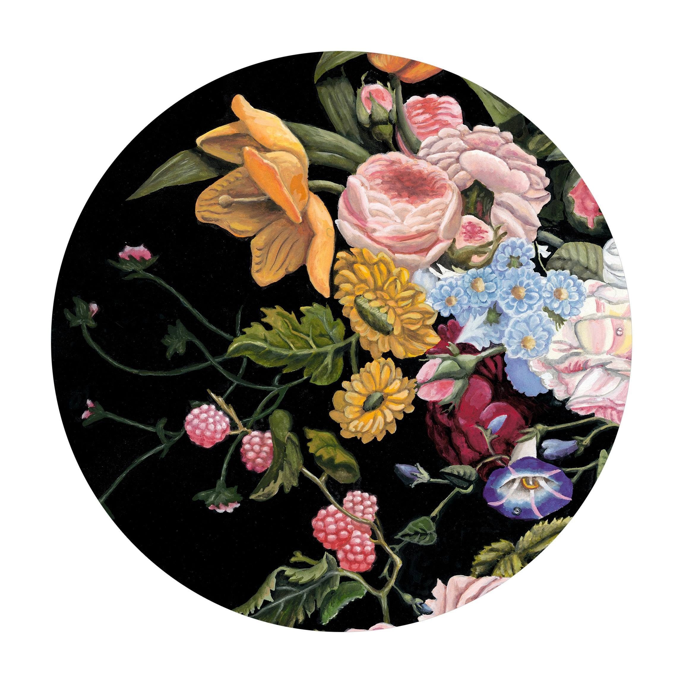 Bilderdepot24 Teppich Vinyl Wohnzimmer Schlafzimmer Flur Küche Blumen modern, rund - bunt glatt, nass wischbar (Küche, Tierhaare) - Saugroboter & Bodenheizung geeignet