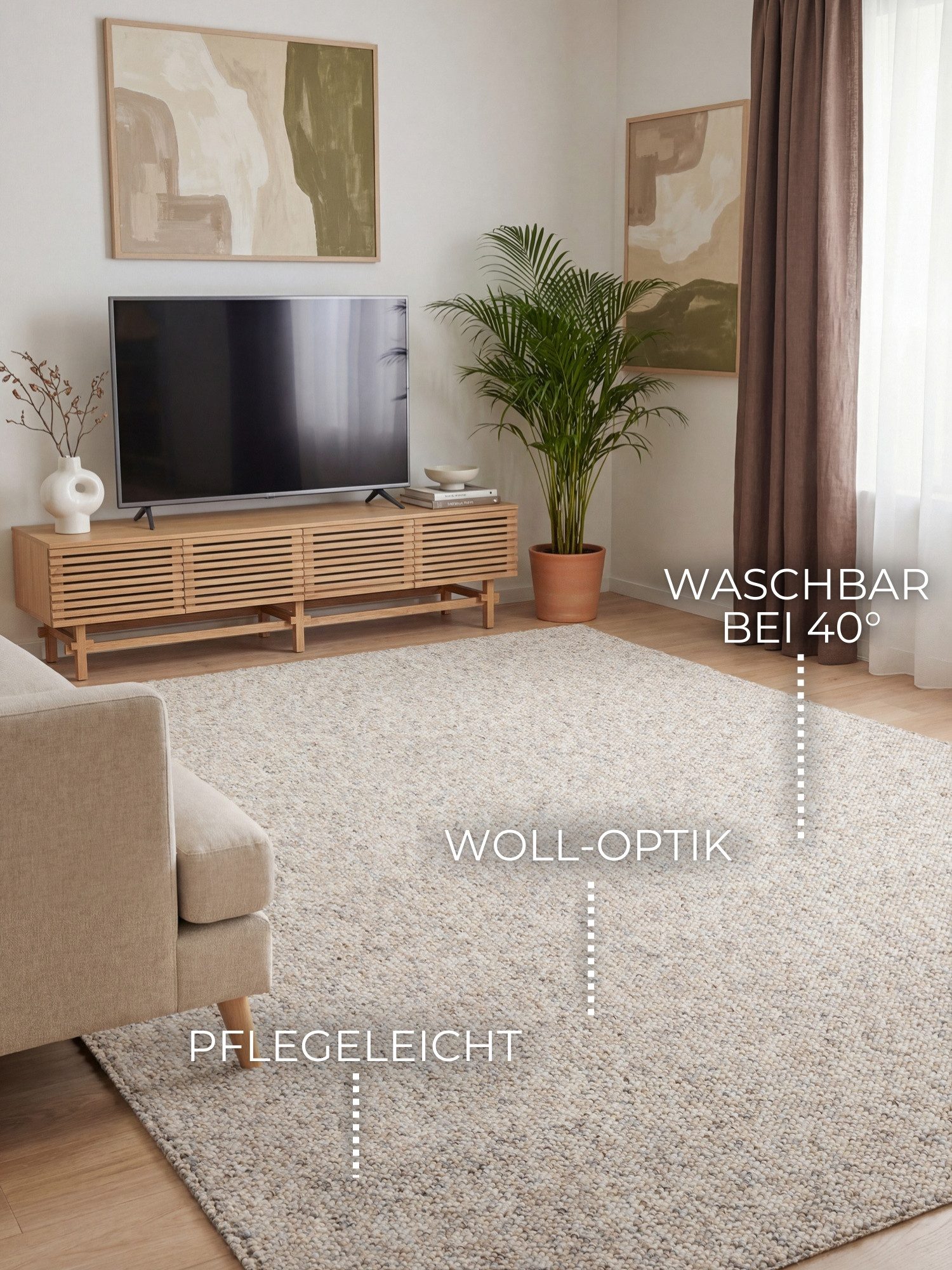 ELLE DECORATION Teppich Rocco, rechteckig, Höhe: 10 mm, Läufer, waschbar, Wohnzimmer, Esszimmer, Woll-Optik