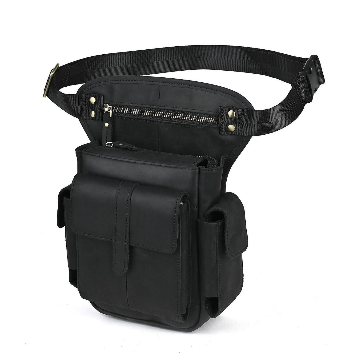 Beintasche Gürteltasche Herren Leder Bauchtasche Schwarz 913-5 B Schwarz 2