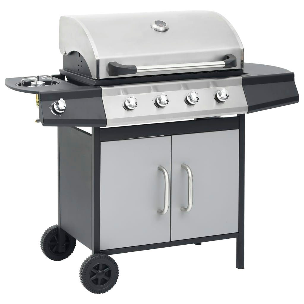 vidaXL Gasgrill Gasgrill 4+1 Flammen Schwarz und Silbern Stahl & Edelstahl