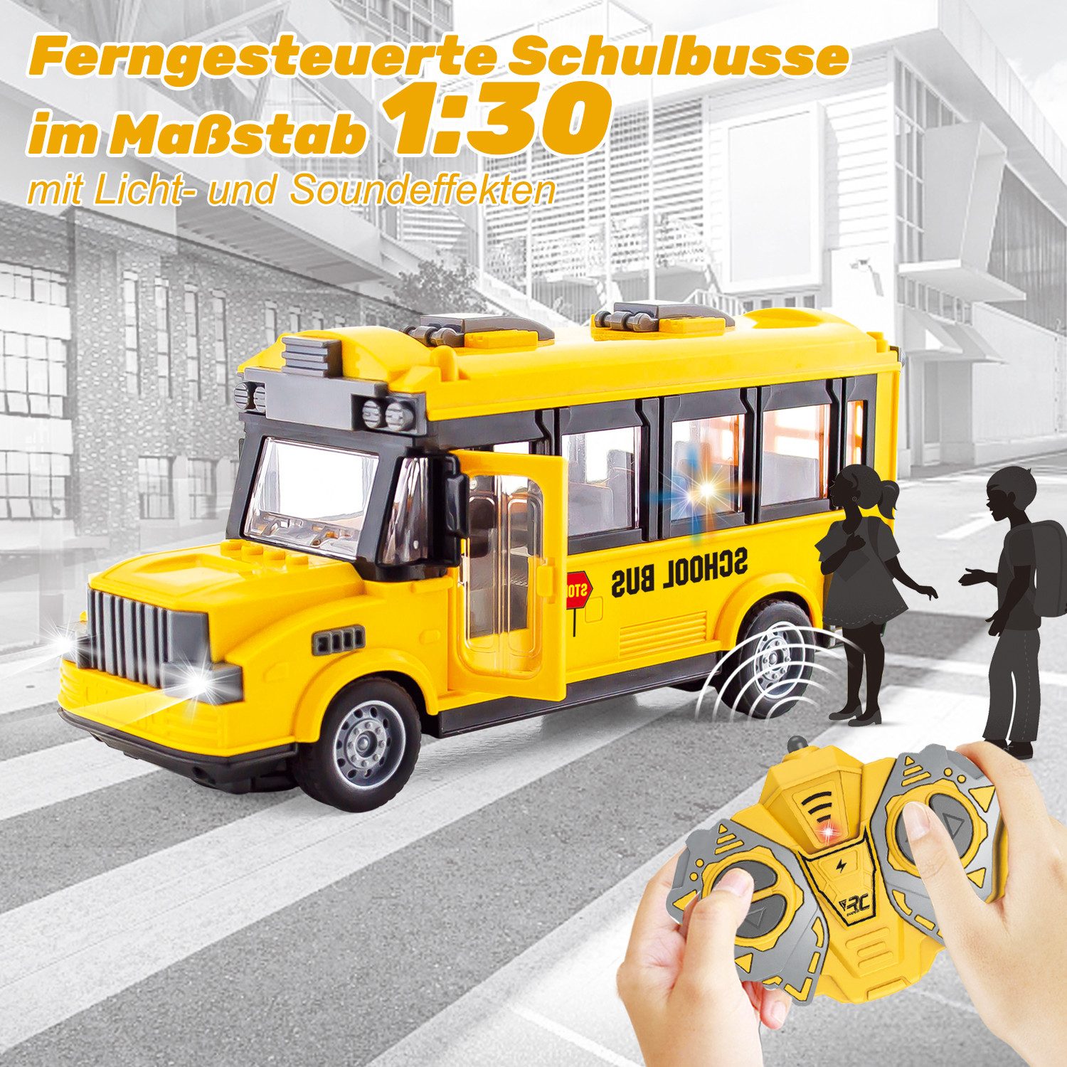 Esun RC-Auto Ferngesteuerter Auto RC Car mit Lichtern 4 Kanal RC Bus Spielzeug 1:30 (SET, Komplettset), Ferngesteuertes Auto für Kinder ab 3 4 5 6 7 8