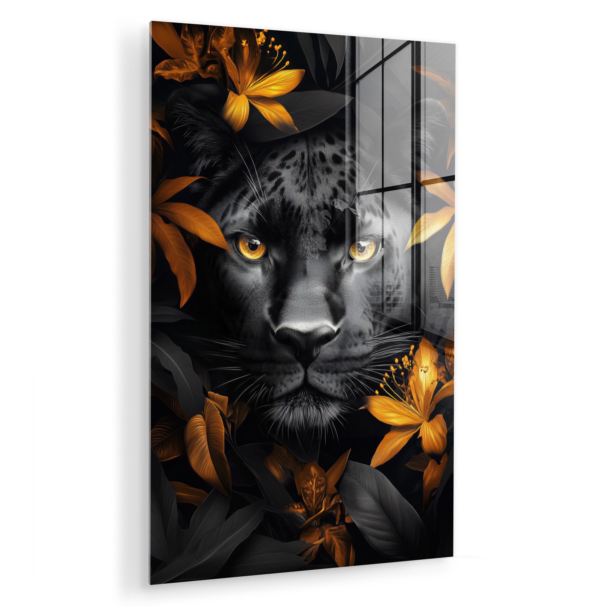 MuchoWow Acrylglasbild Schwarzer Panther - Blumen günstig online kaufen