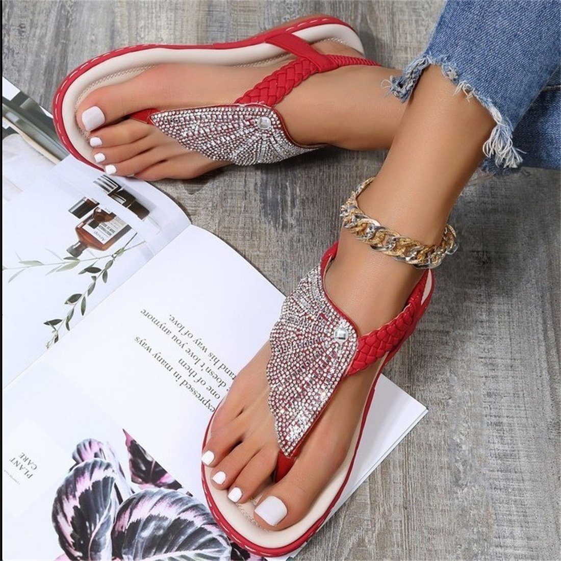 Strasssteine Neue Off-white Sandalen damen YOOdy~ Sommermode sommer Glitzernde Riemchensandale