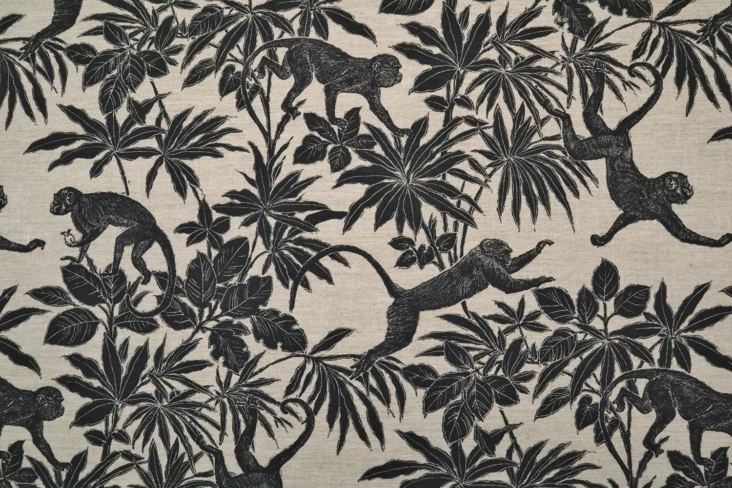 Stofferia Stoff Dekostoff Leinenoptik Sapajou Affe Schwarz, Meterware