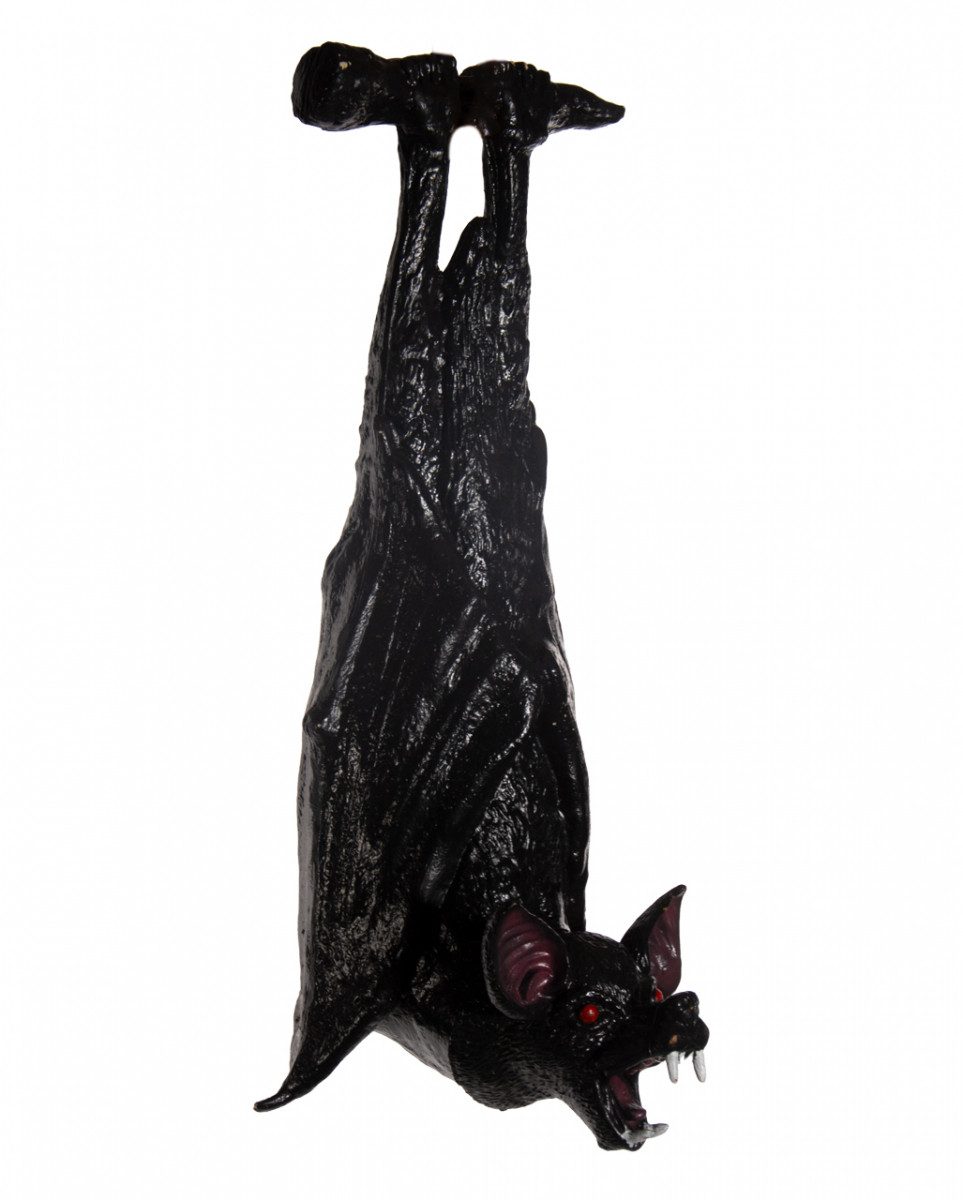 Horror-Shop Dekoobjekt Schwarze herunterhängende Fledermaus mit Vampirzäh