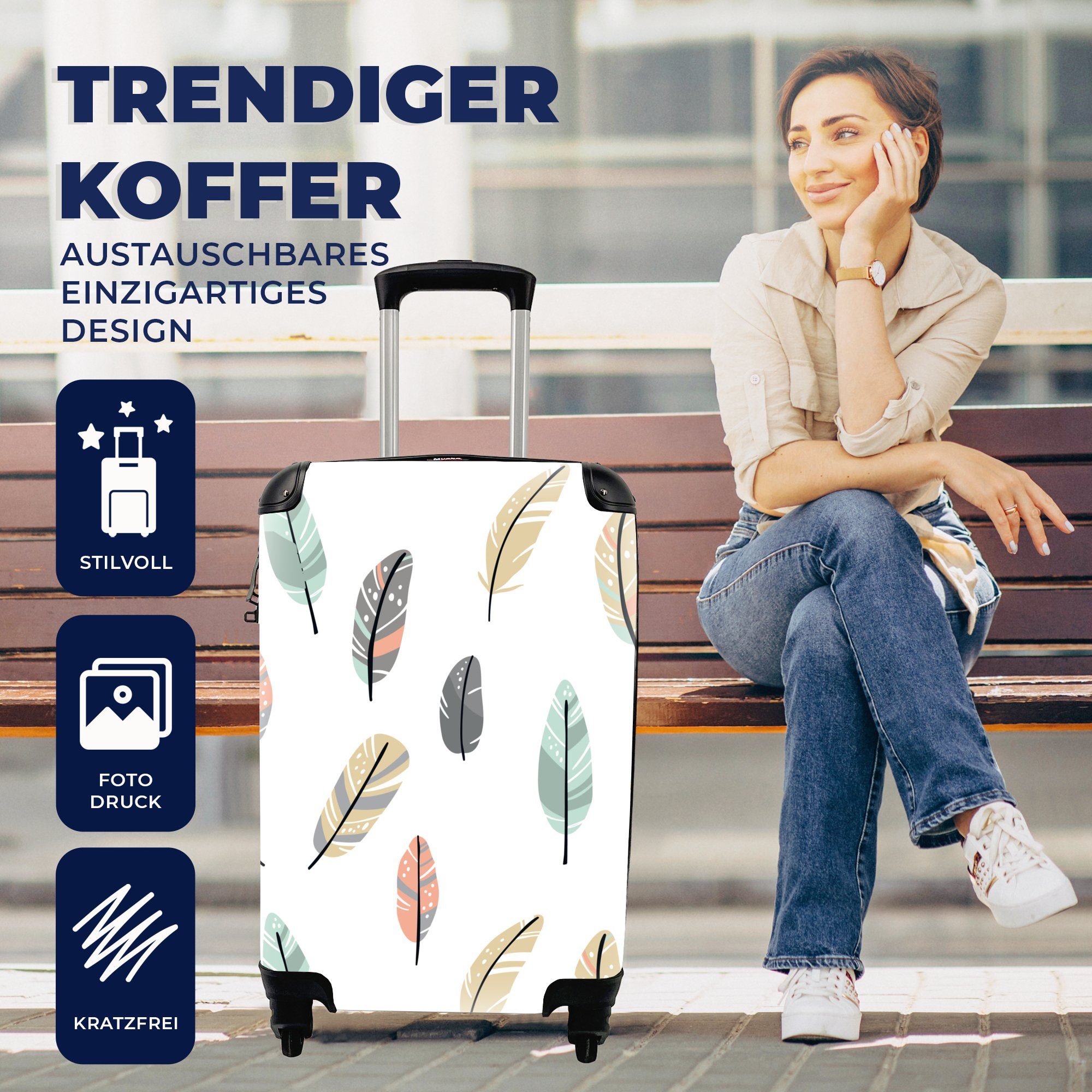 - Federn Illustrationen Handgepäckkoffer Rollen, Trolley, Handgepäck Reisetasche Ferien, rollen, 4 Zitate mit Reisekoffer für MuchoWow Kinder, - -