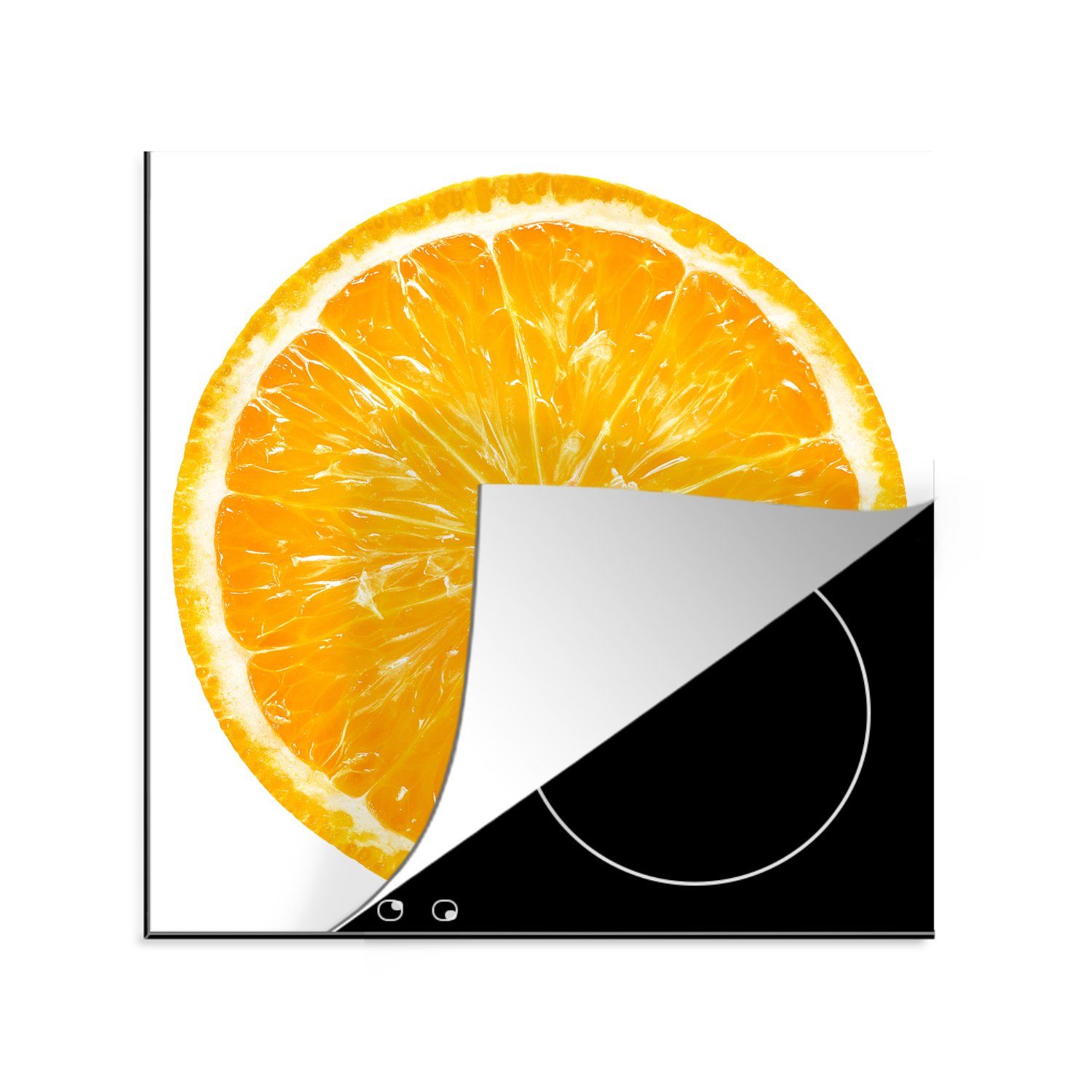 MuchoWow Herdblende-/Abdeckplatte Orange - Obst - Weiß, Vinyl, (1 tlg), 78x78 cm, Ceranfeldabdeckung, Arbeitsplatte für küche