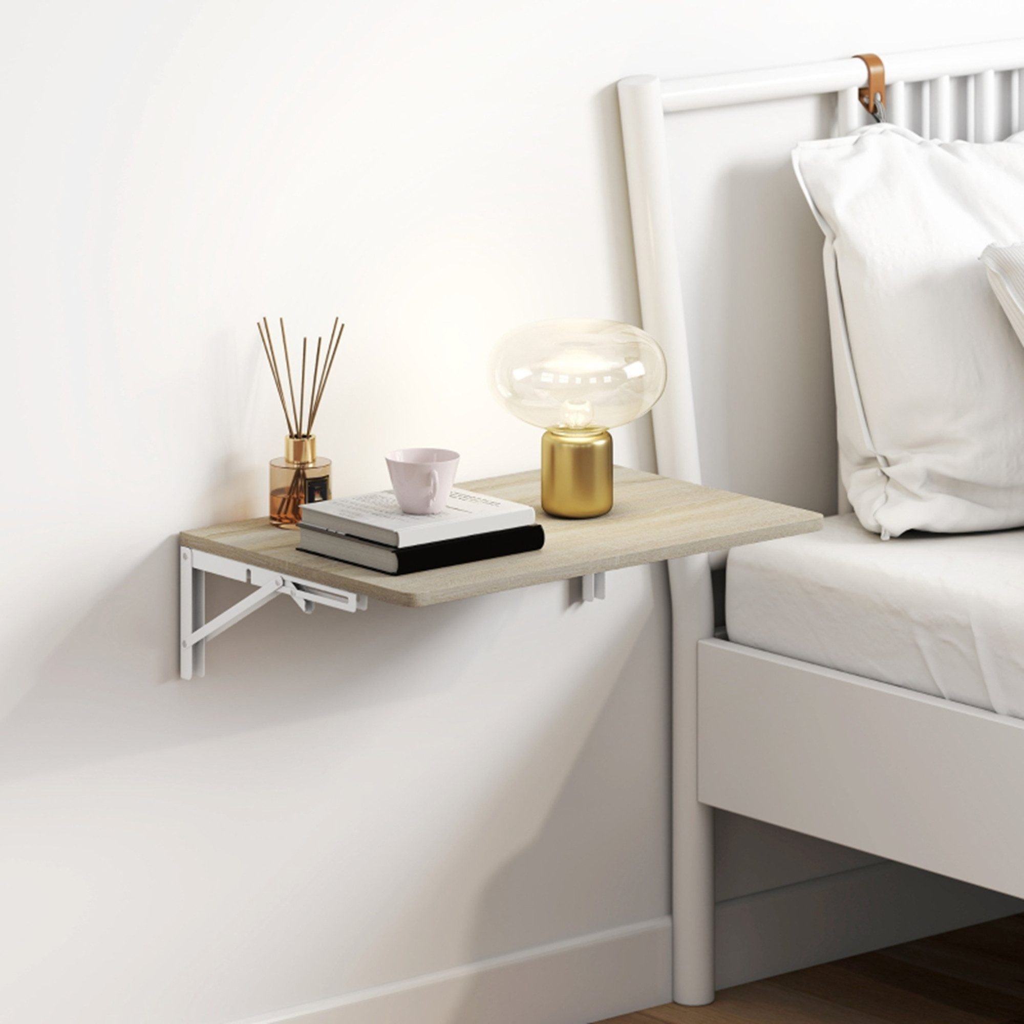 MC Star Klapptisch Wandklapptisch, 60x40 cm, Platzsparender Schwimmender Schreibtisch (mit abgerundeten Ecken, für Homeoffice, Wohnzimmer, Schlafzimmer, Küche, Eiche)