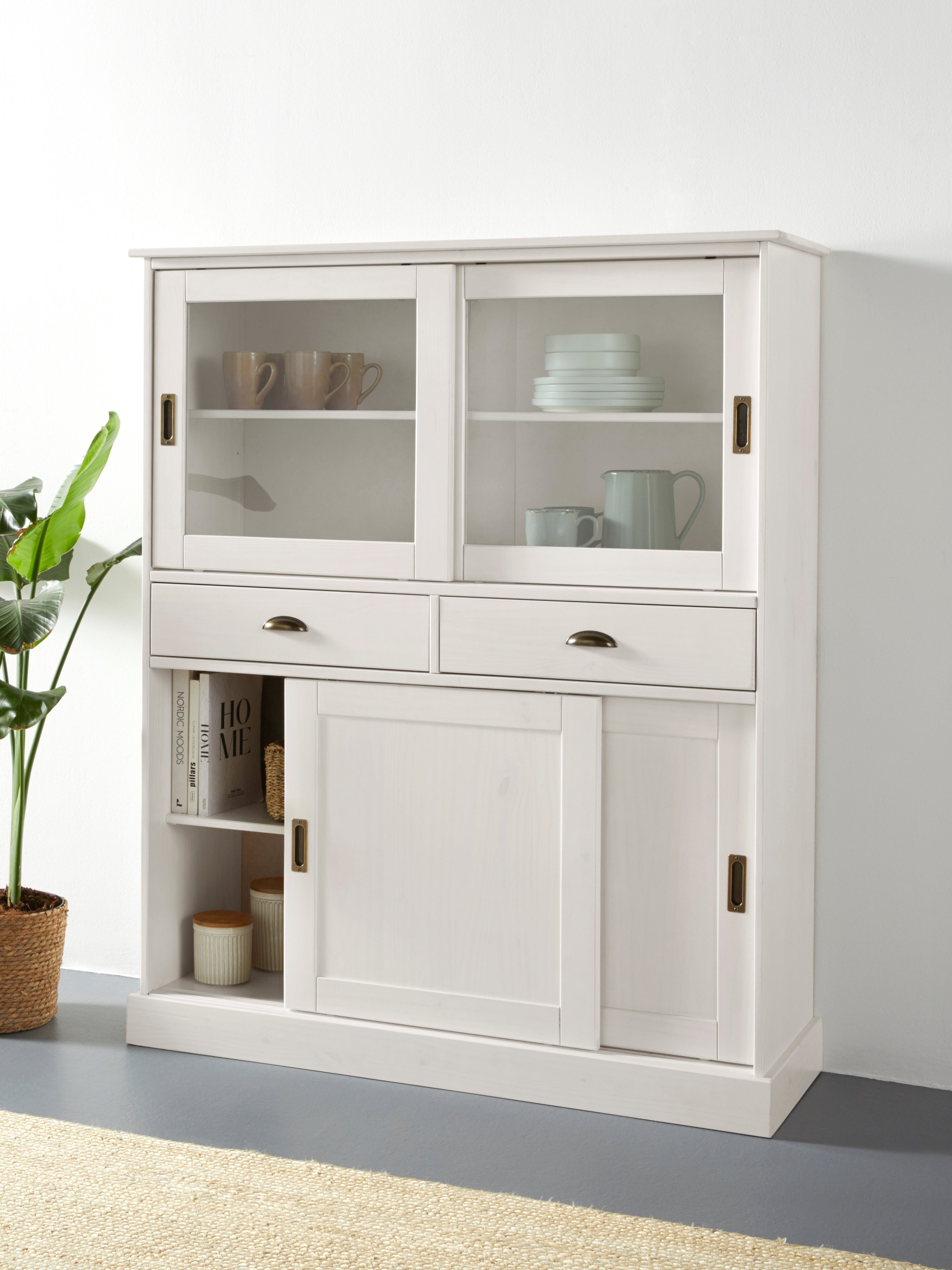 OTTO home Highboard Schröder, Vitrine aus massivem Kiefernholz, Breite 114 cm