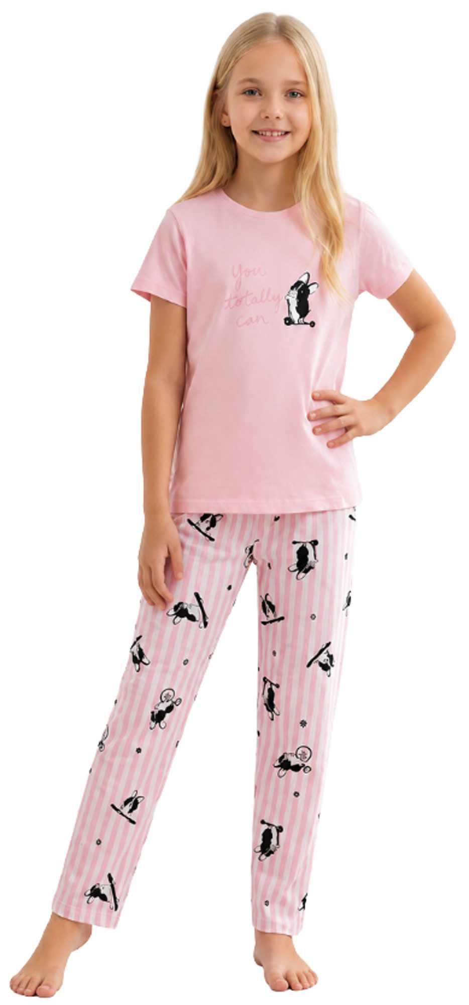 Vienetta Schlafanzug Kids (Set, 2 tlg., 2-teilig) Mädchen Pyjama Kurzarm lange Hose Baumwolle