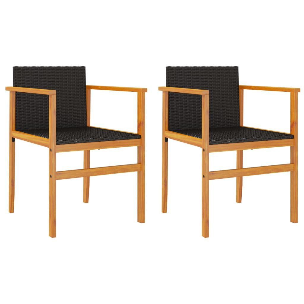 vidaXL Gartenstuhl Gartenstühle 2 Stk. Schwarz Poly Rattan und Massivholz (2 St)