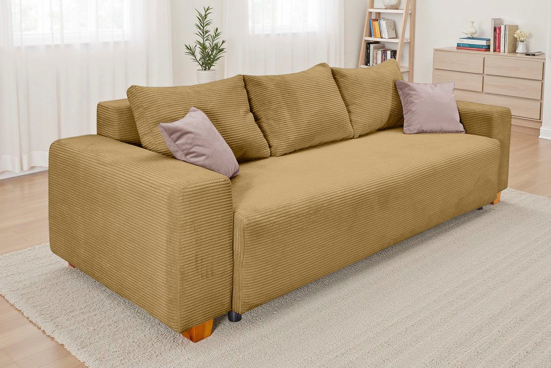 COLLECTION AB Schlafsofa Yves, B: 243 cm, Liegefl. 142x194 cm, Bettfunktion, Bettkasten & 2 Zierkissen, Federkern