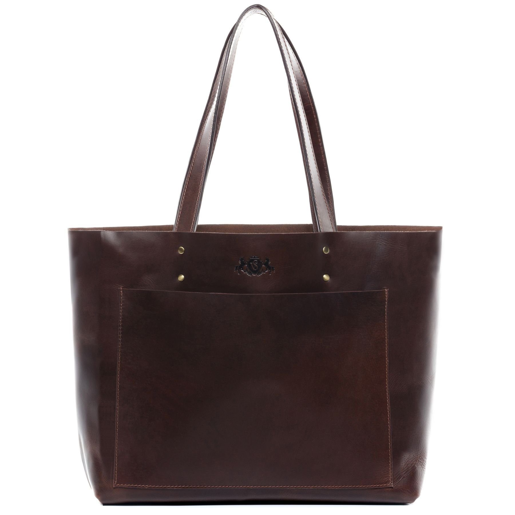 SID & VAIN Umhängetasche echt Leder Henkel groß Plugin Bag-braun, Shopper Echtleder für Damen, Schultertasche, Henkeltasche braun