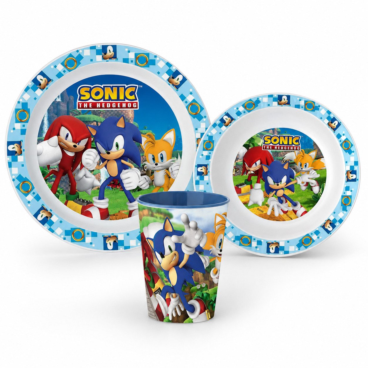 Sonic The Hedgehog Kindergeschirr-Set Sonic the Hedgehog Kinder Geschirr-Set 3 teilig Becher Teller Schüssel (3-tlg), 1 Personen