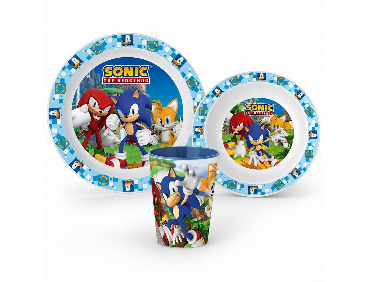 Sonic The Hedgehog Kindergeschirr-Set Sonic the Hedgehog Kinder Geschirr-Set 3 teilig Becher Teller Schüssel (3-tlg), 1 Personen