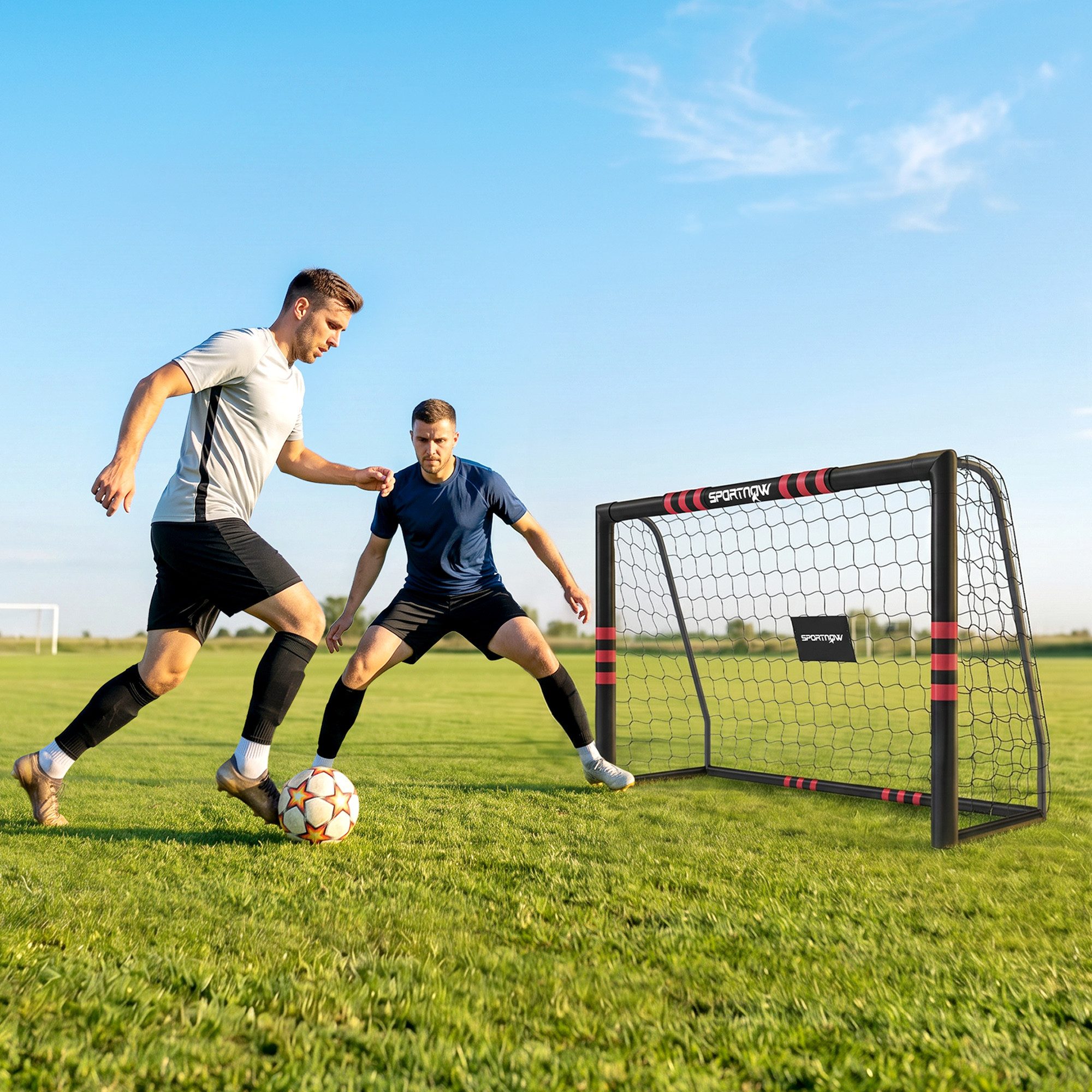 SPORTNOW Fußballtor mit Tornetz Polsterung, Erdhaken (Set, 1 St., Outdoor Tor), mit Anti-Rost Beschichtung Einfacher Aufbau