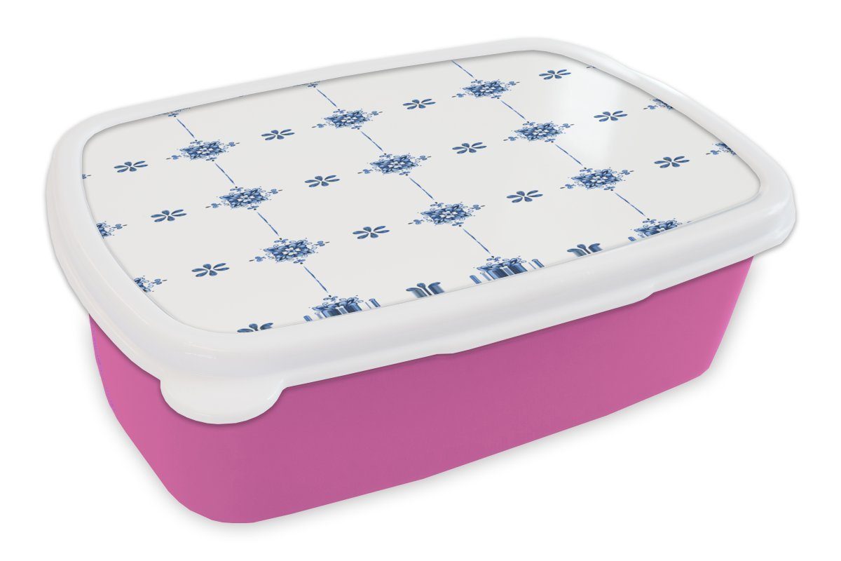 MuchoWow Lunchbox Muster - Blau - Quadratisch, Kunststoff, (2-tlg), Brotbox für Erwachsene, Brotdose Kinder, Snackbox, Mädchen, Kunststoff rosa