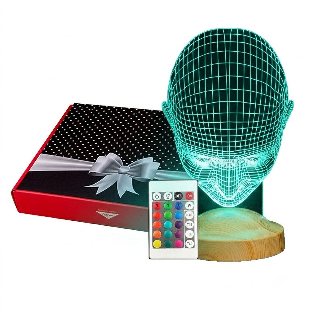 Geschenkelampe LED Nachtlicht LED 3D Gesicht Lampe – Futuristisches Design mit 16 Farben, LED fest integriert, 16 verschiedene Farben, Tageslichtweiß