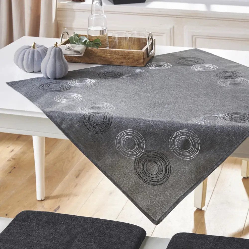 Home-trends24.de Tischdecke Kreise grau Stickereien Tischläufer 85 x 85 cm günstig online kaufen