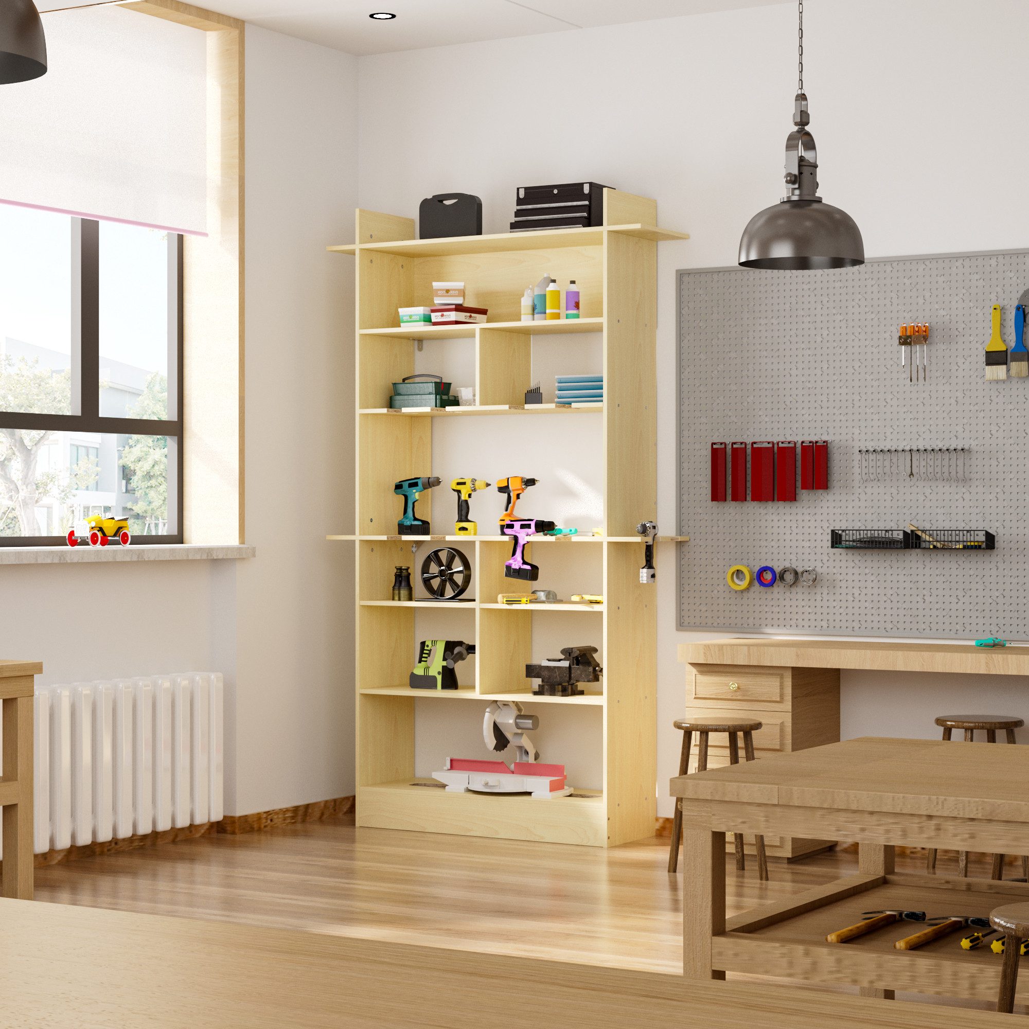 FUFU&GAGA Werkzeugschrank Mehrzweck-Regal mit Slots für Garage & Keller, MDF, 100×28×172 cm