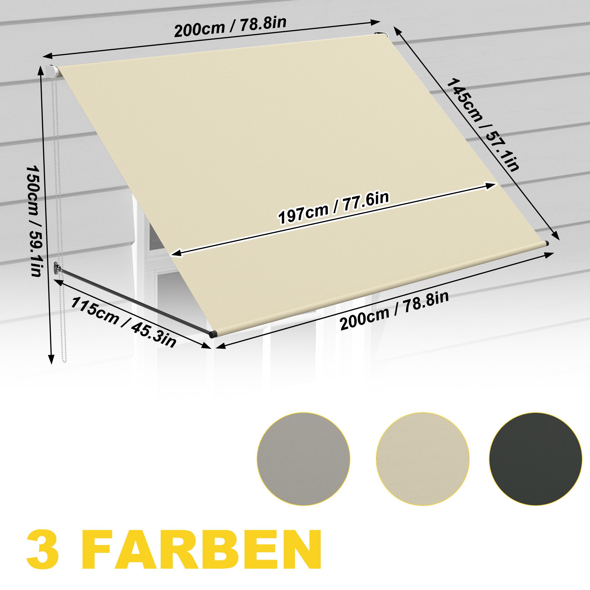 FIVMEN Markise Balkon Fallarmmarkise Einziehbar Balkonmarkise Sonnenschutz Schattenspender für Fenster Balkon