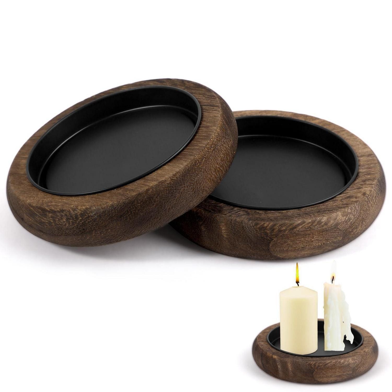 LuxusKollektion Kerzenständer Kerzenständer Holz Braun 2 Stück (2 St)