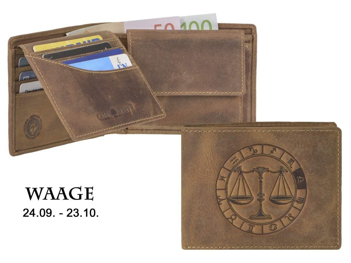 Großer Rabatt auf neue Produkte Greenburry Geldbörse Waage Portemonnaie, Vintage, Sternzeichen-Prägung Lederbörse