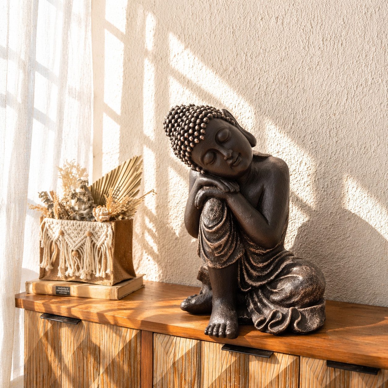 K&L Wall Art Buddhafigur Buddha Statue Feng Shui Fensterbank Deko Zen Figur, Meditationsstatue aus Kunststein