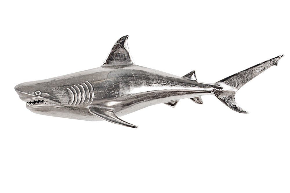 LebensWohnArt Dekoobjekt Wanddeko Haifisch 105cm SHARK silber Aluminium Maritim links