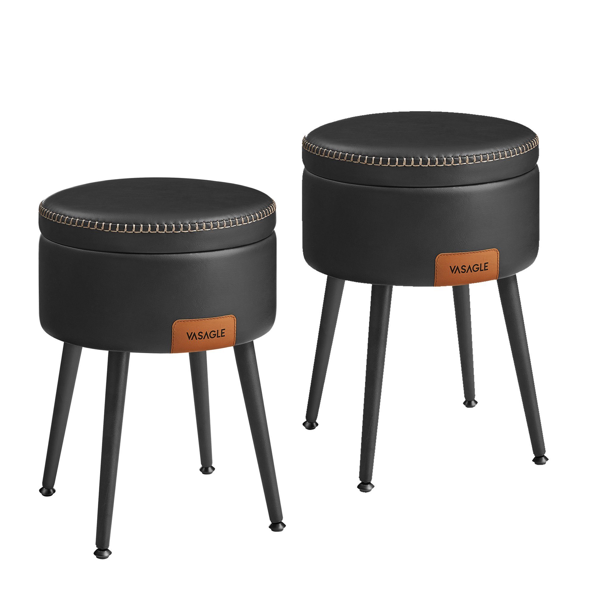 VASAGLE Sitzhocker (2 St), Stauraum, Kunstleder, bis 150 kg, tintenschwarz günstig online kaufen
