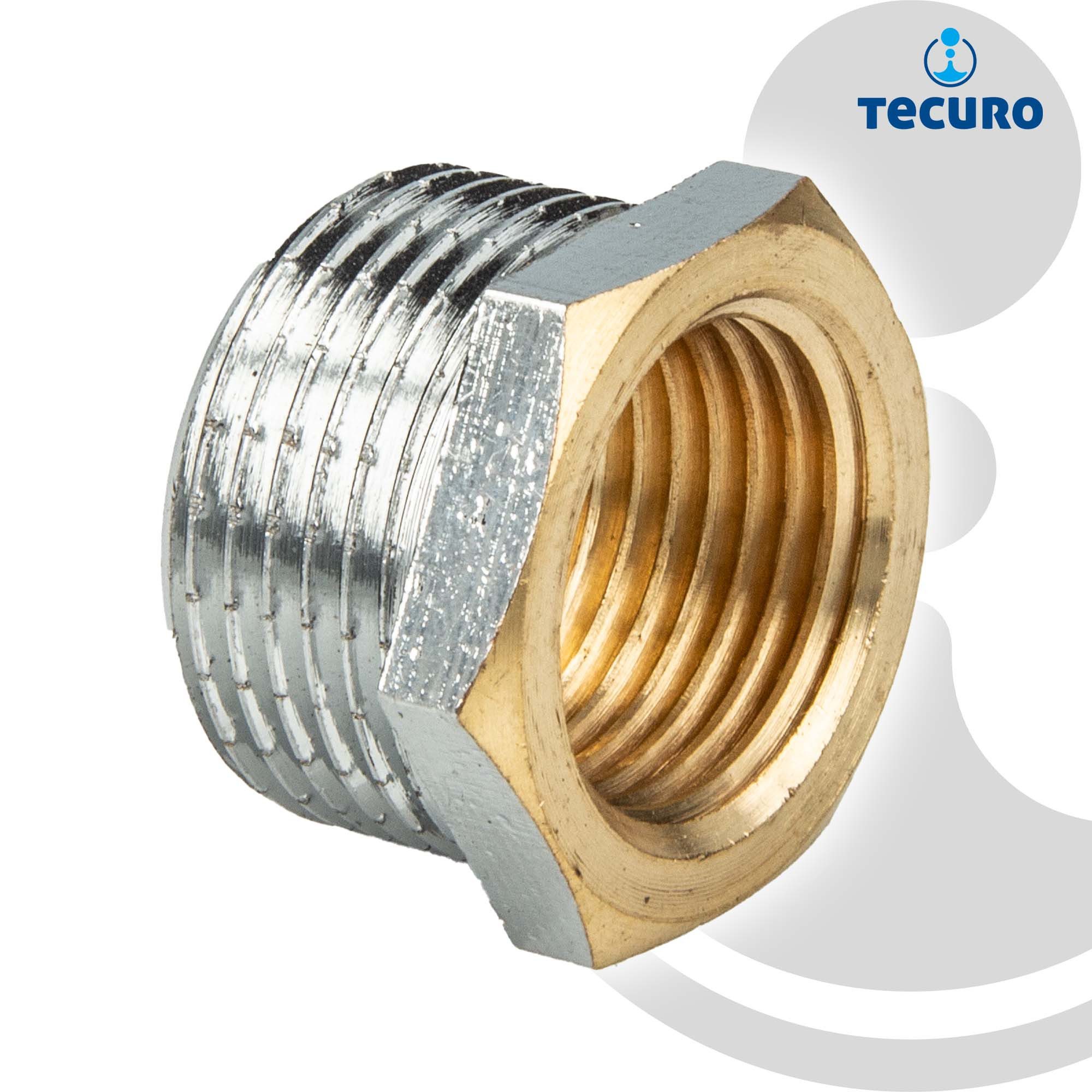 tecuro Gewindefitting Reduzierstück Außengewinde x Innengewinde Messing glanzverchromt, 3/8 Zoll x 1/4 Zoll
