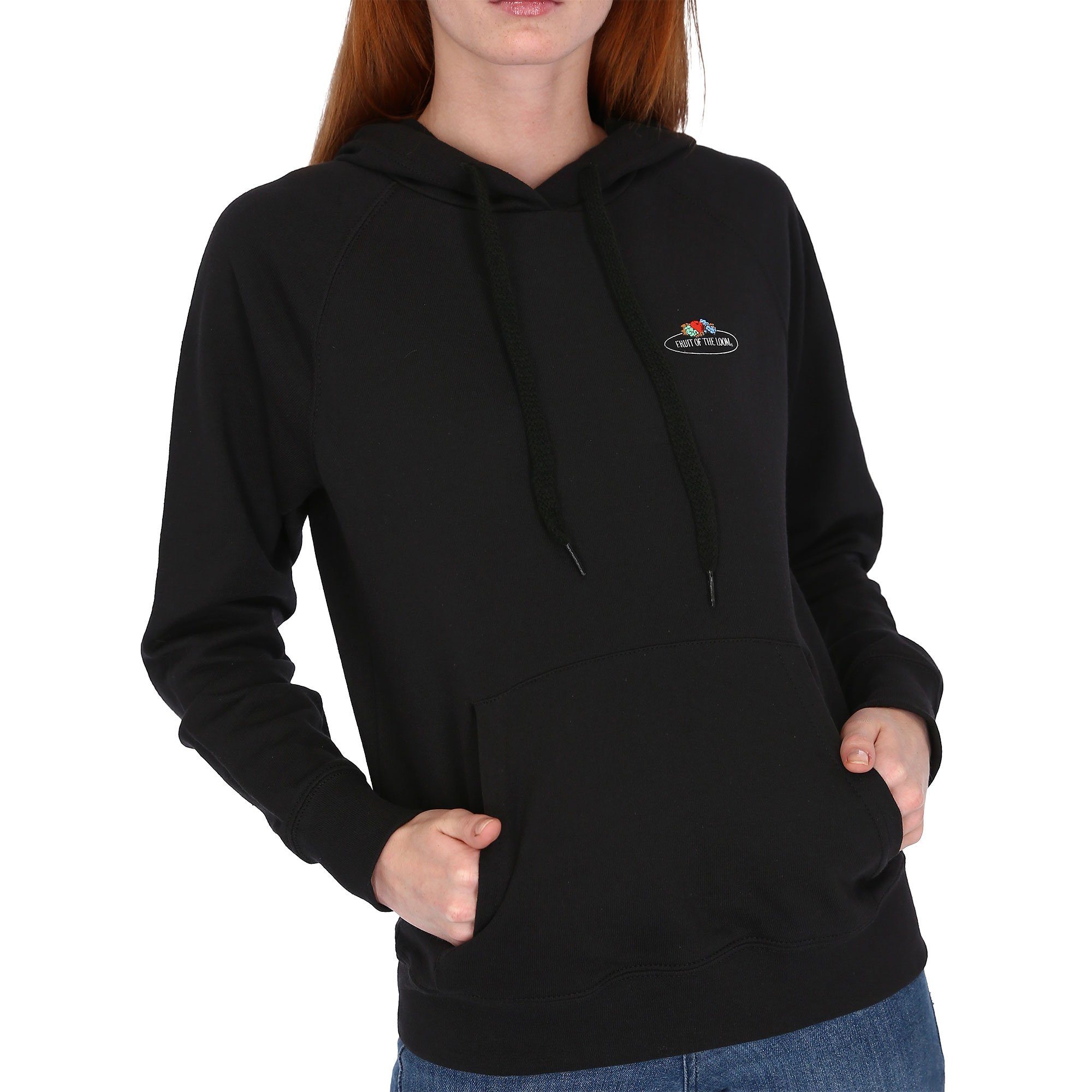 Fruit of the Loom mit schwarz Vintage-Logo Kapuzenpullover Damen leichter Kapuzensweatshirt