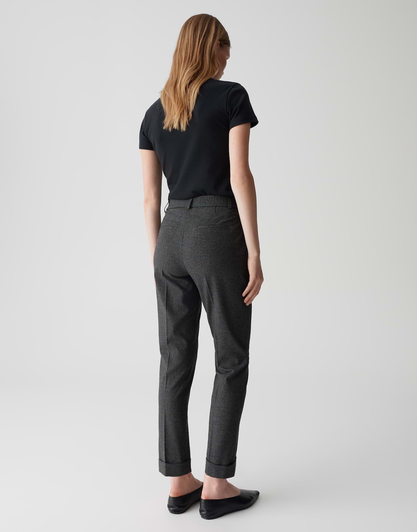 OPUS PANTS Stoffhose LANIA FUNK mit Pepitamuster Ankle, Ecovero Viscose, Aufschlag am Saum