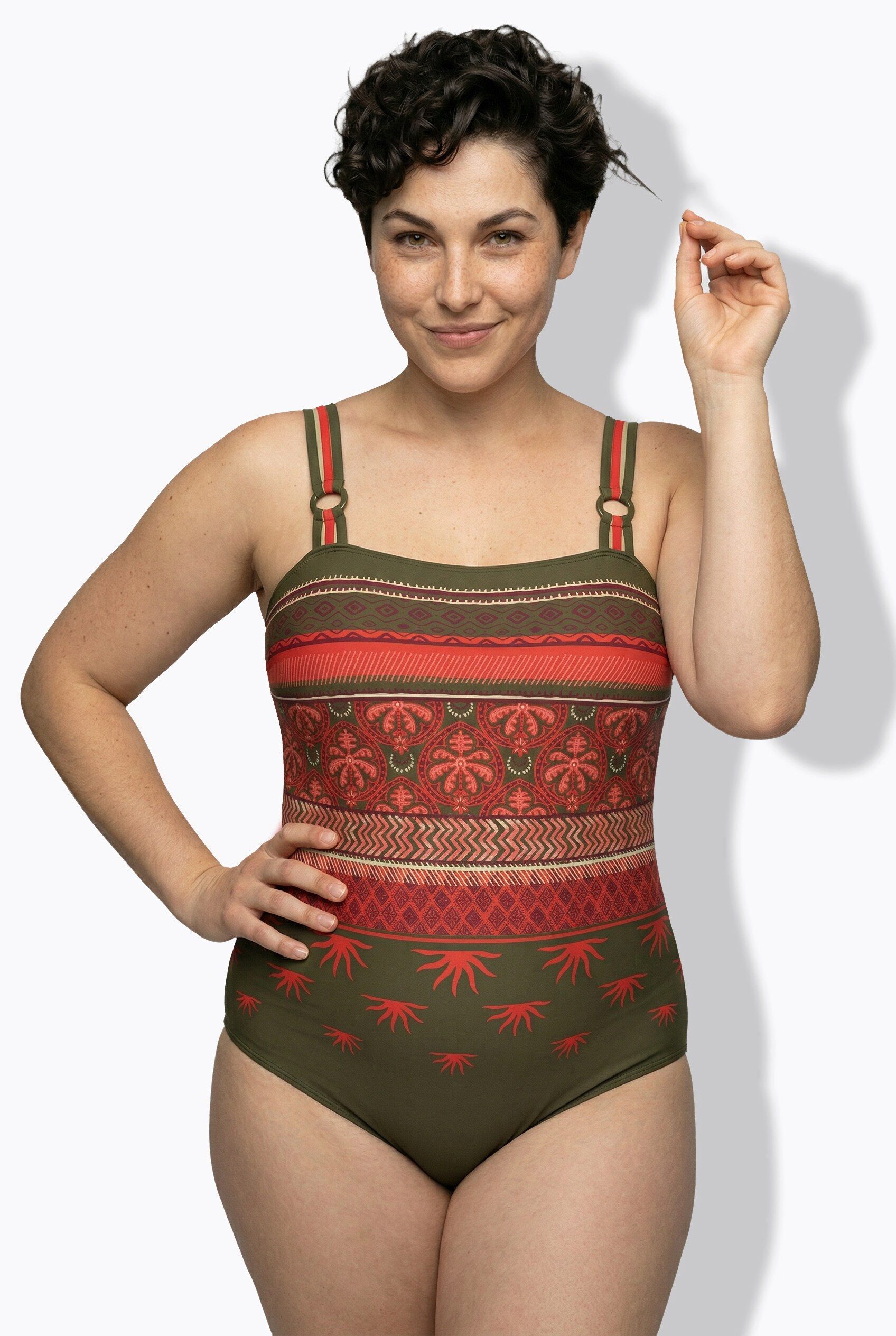 Ulla Popken Badeanzug Badeanzug Boho-Muster Softcups recycelt