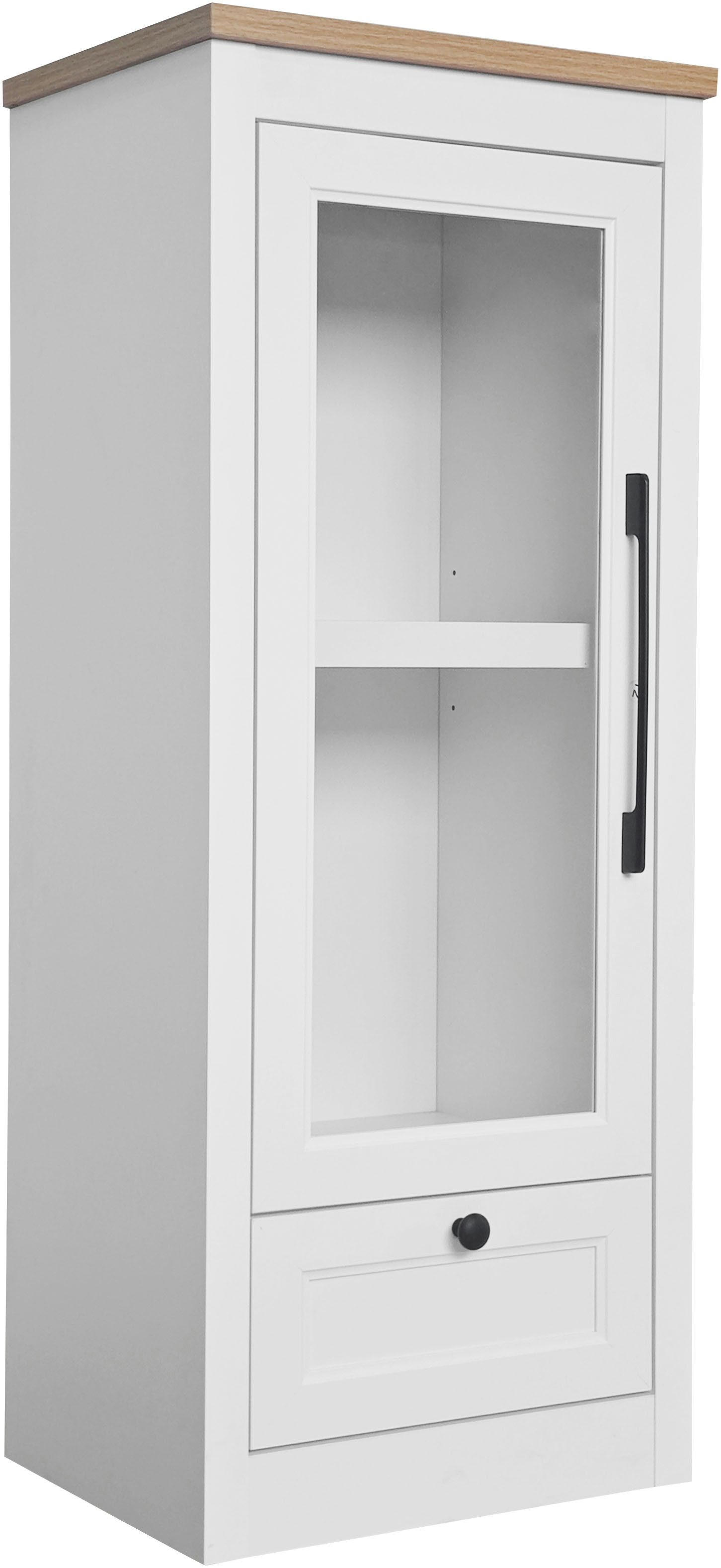 OTTO home Vitrine Ismund aus MDF, mit Holz-Zierleiste, schwarzem Metallgriff, Höhe 121 cm